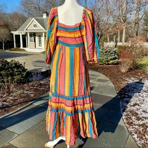 NWT Anthropologie Farm Rio Rainbow Stripe Maxi Midi Summer Dress Medium - Picture 12 of 16